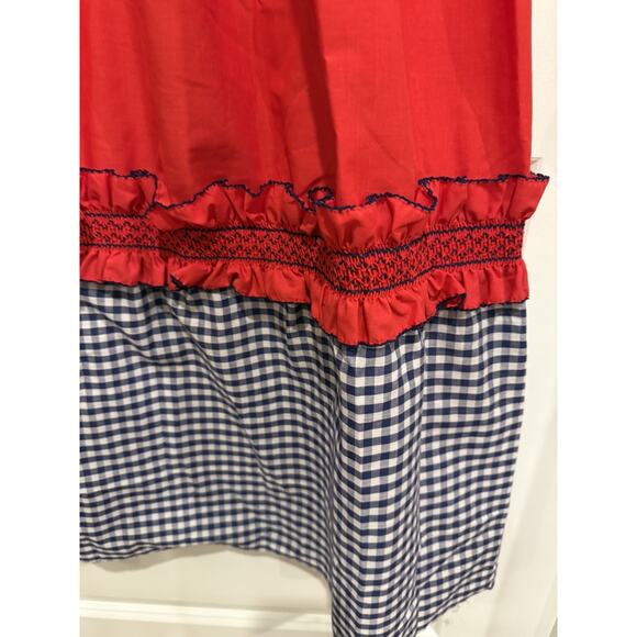 Red White & Blue Gingham Tiered Maxi Skirt Handmade Lace Prairie Cottagecore - Picture 3 of 9
